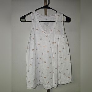 SO Women's White Tank Top with Subtle Rainbow Pattern